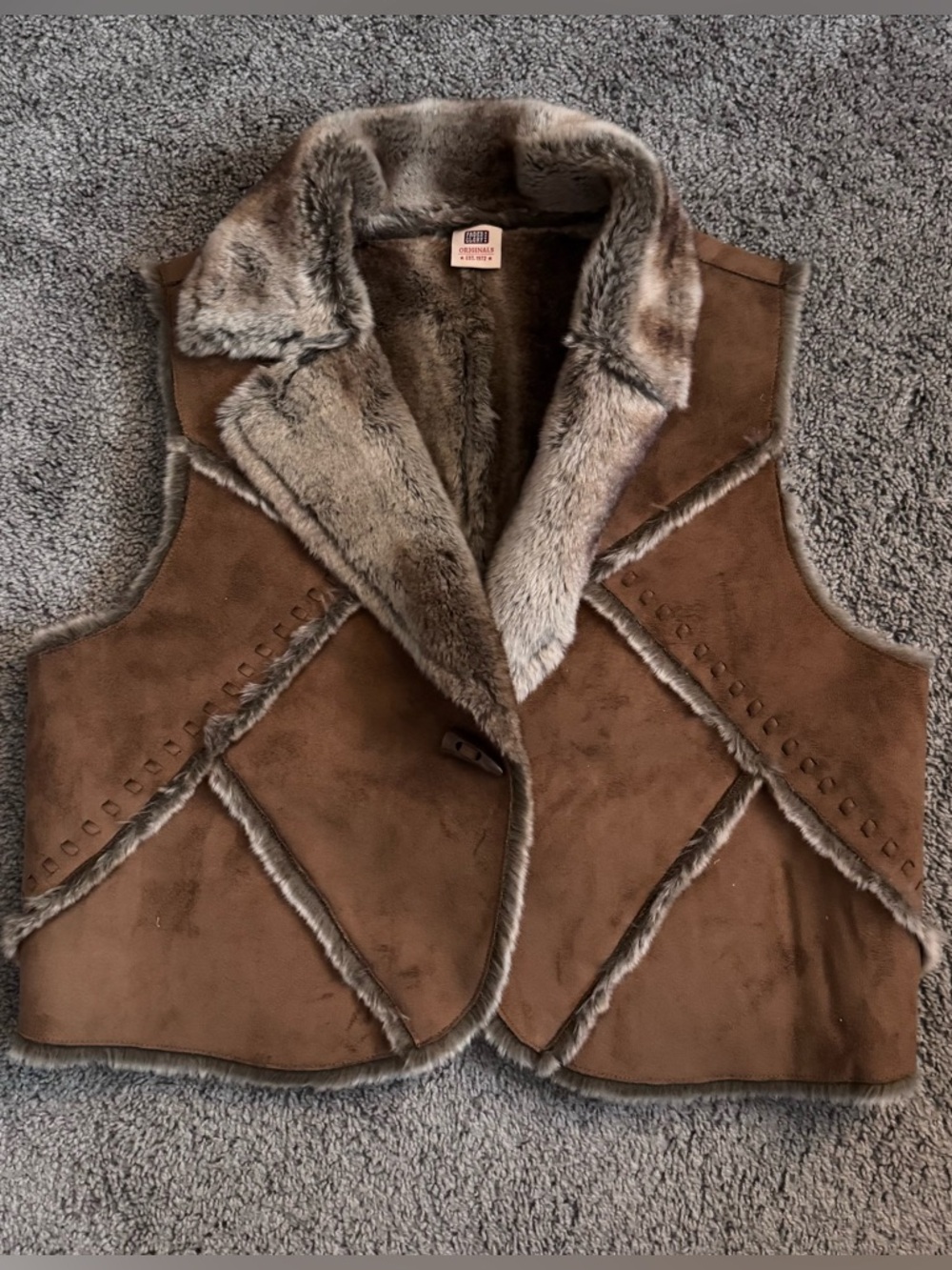 Faded Glory Faux Shearling Vest Brown Sherpa Lined – Cozy Western Style